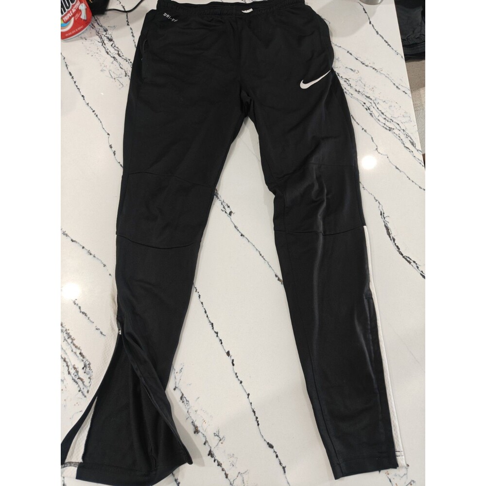 Nike Dri Fit Men Pants Futbol Soccer Joggers Black Pants Small VTG Zipper Ankle